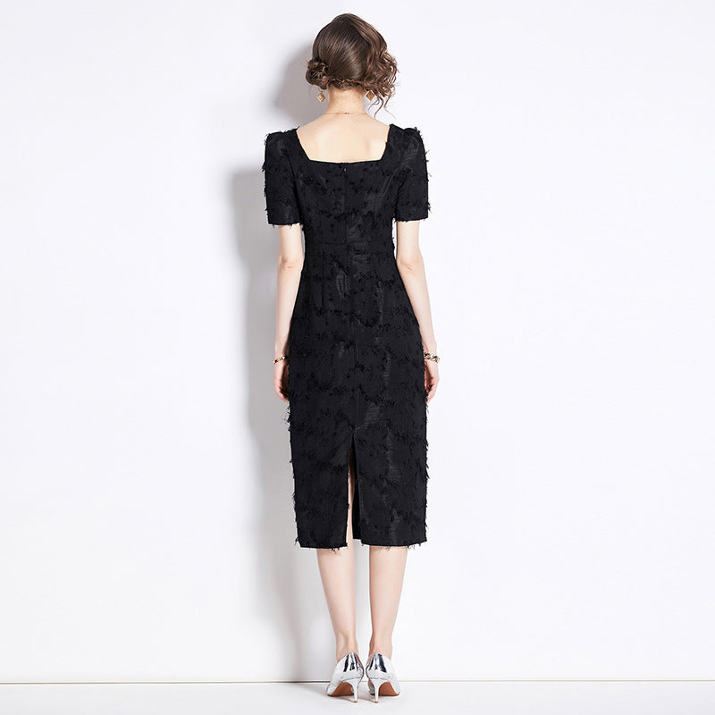 French Hepburn Style Vintage Tassel Black Dress