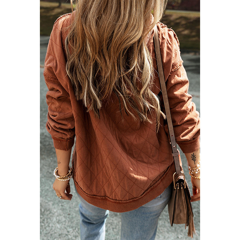 Solid Color Long Sleeve Pullover Women Casual Loose Sweatshirt