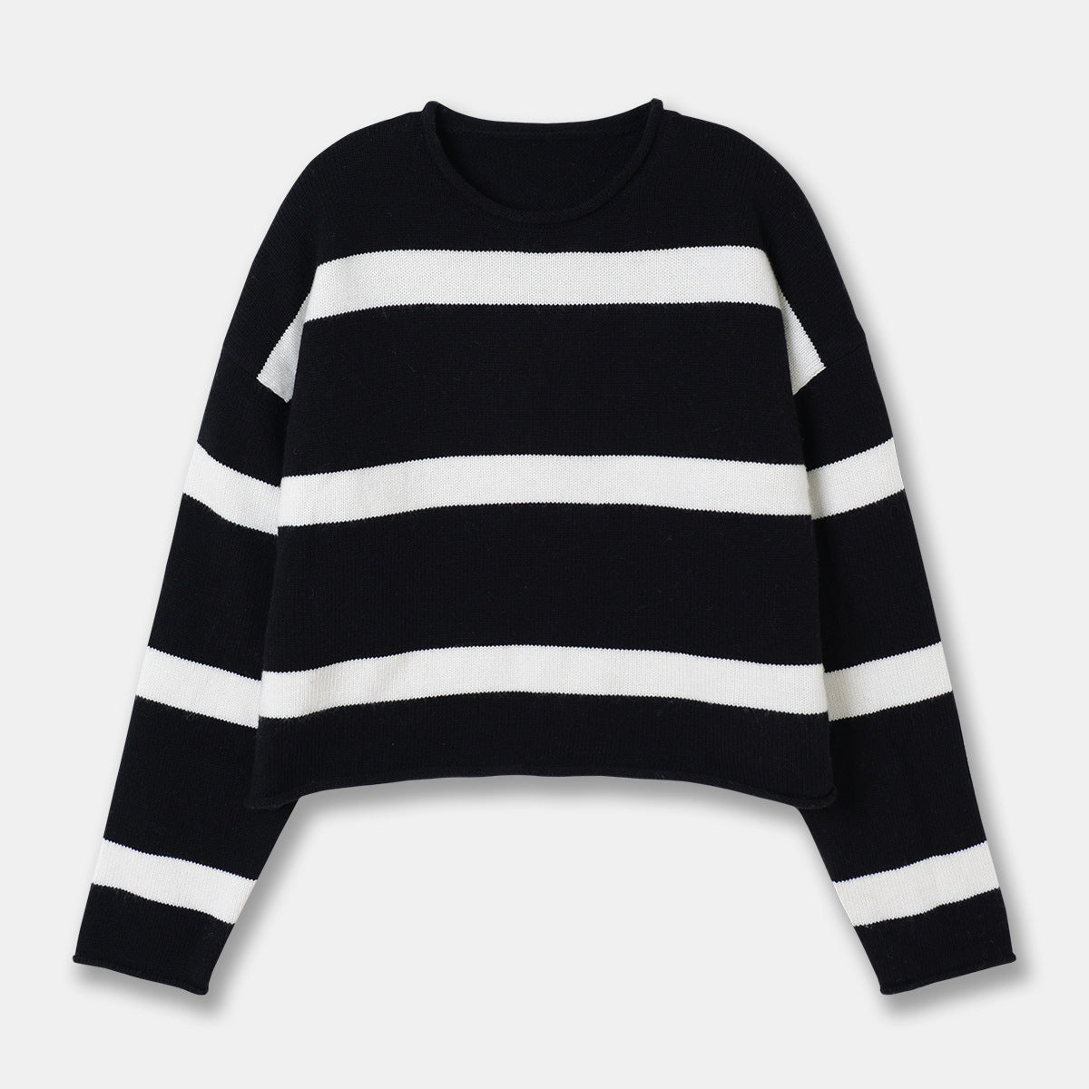 Wool Striped Sweater Curly Embroidered Striped Sweater Leisure Style Round Neck Casual Top Women