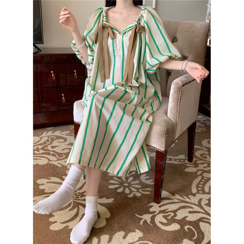 Women's Fashion Striped Loose Casual Contrast Color Nightdress