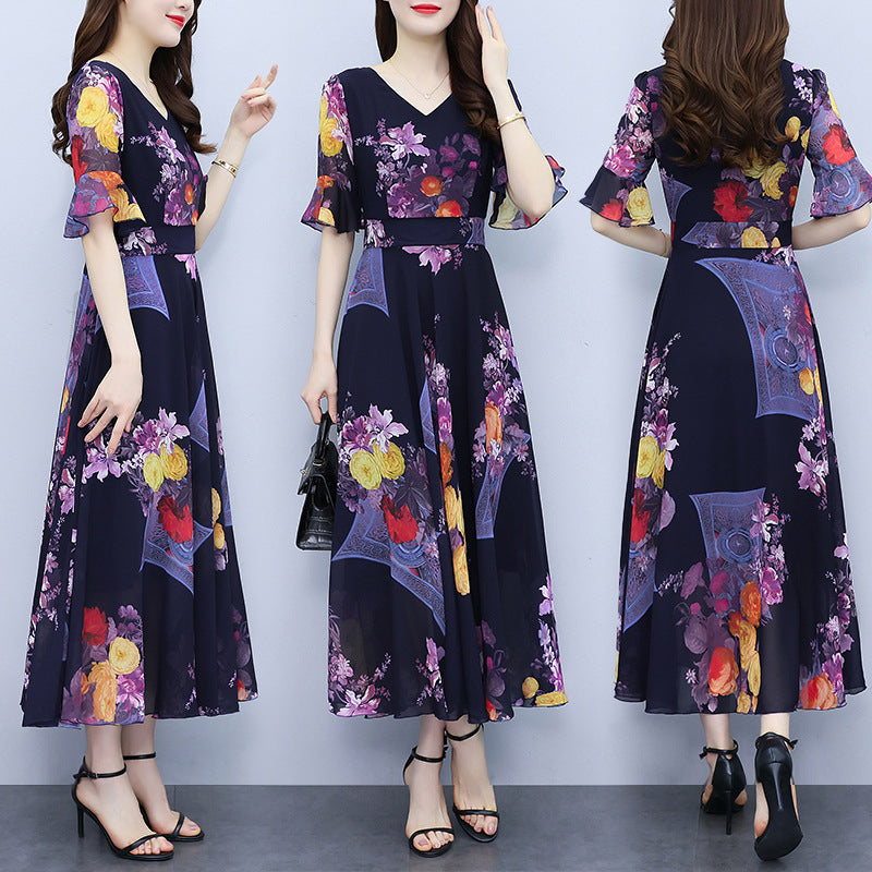 Fashion High Waist Short Sleeve Temperament Slimming Youthful-looking Waist-tight Fairlady Dress