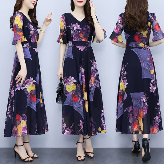 Fashion High Waist Short Sleeve Temperament Slimming Youthful-looking Waist-tight Fairlady Dress