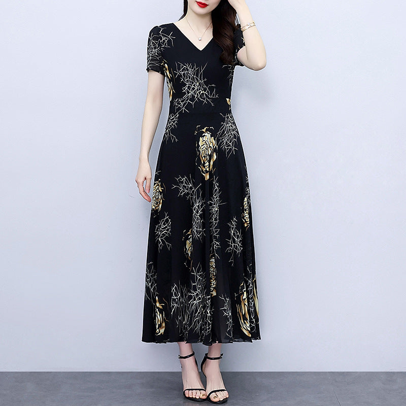 Spring And Autumn Chiffon Floral Dress