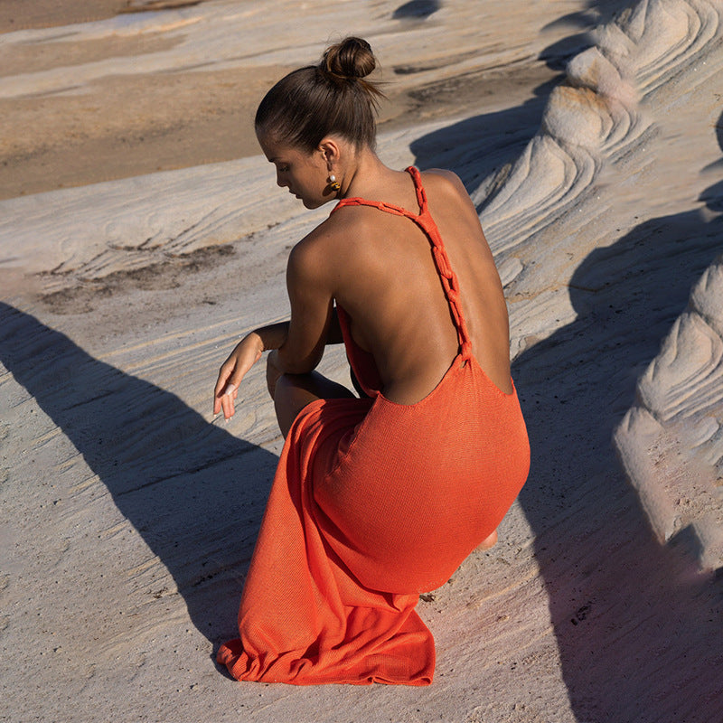 Blusa de traje de baño de bikini de playa de punto de color sólido