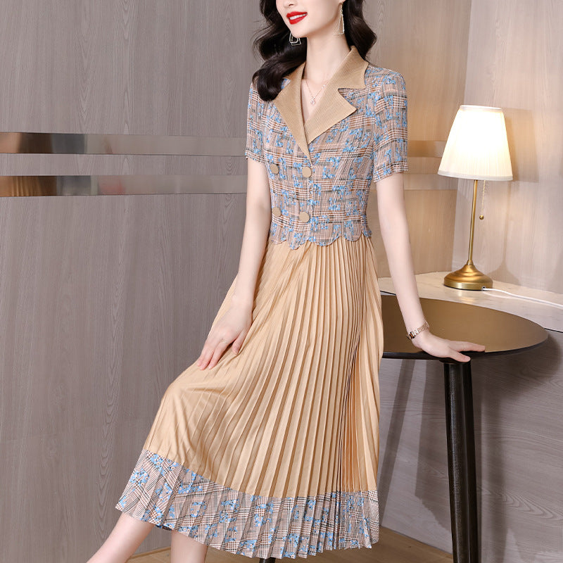 Summer Fake Two-piece Suit Collar Pleated Dress