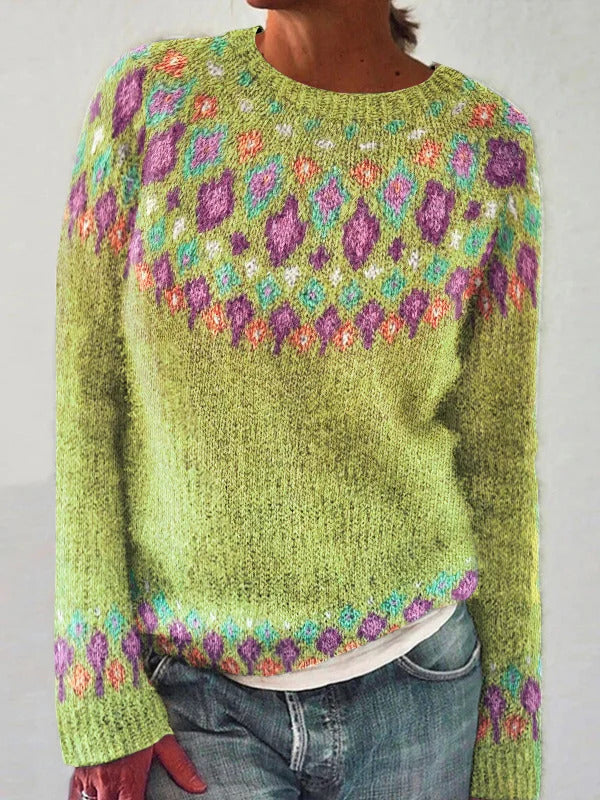 Weicher Pullover mit Rundhalsausschnitt und 3D-Druck für Damen