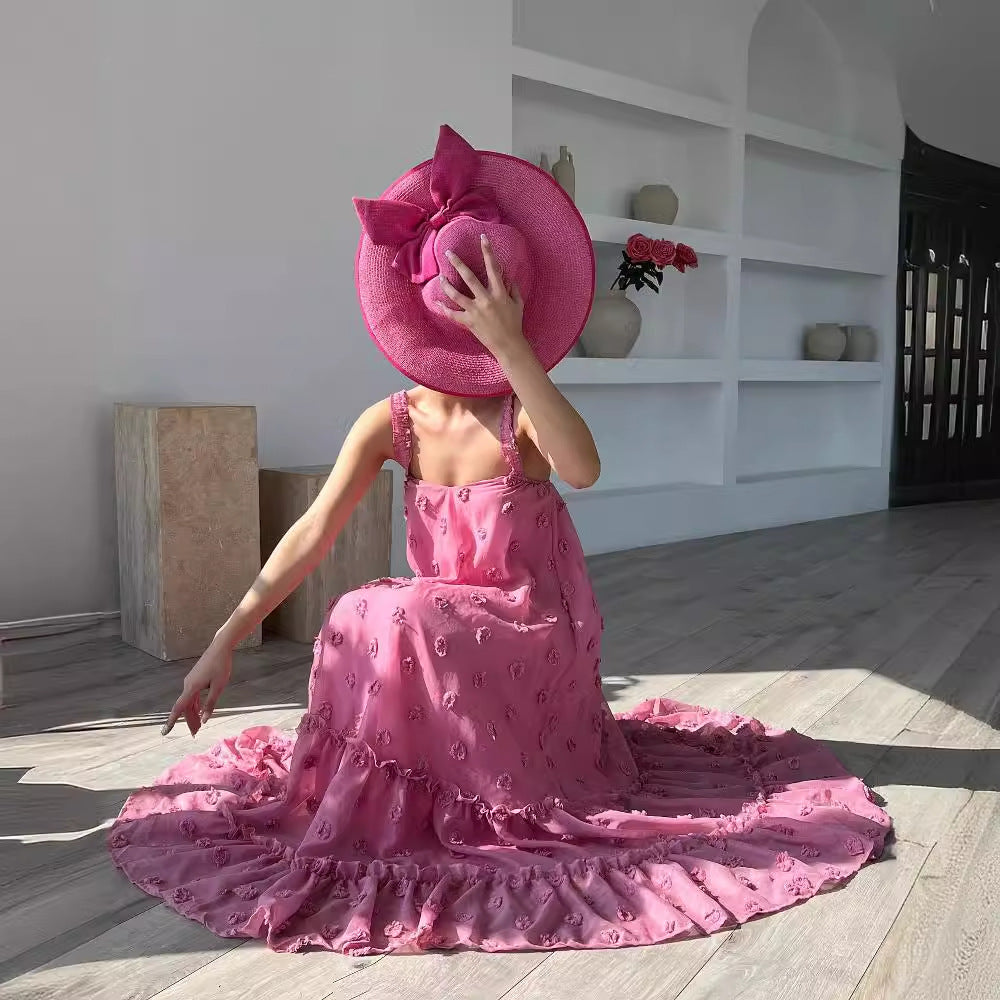 Vestido de pastel con vuelo de flores tridimensional