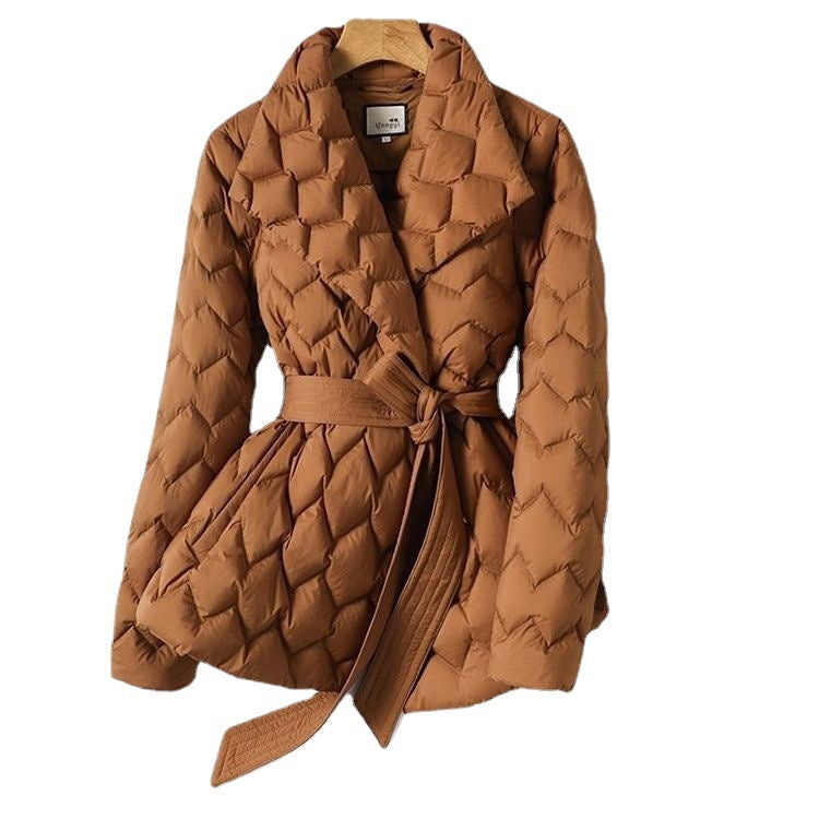 Chocolate Silk Line Leichte Kurze Daunenjacke Damen Taillenenger Mittellanger Wintermantel