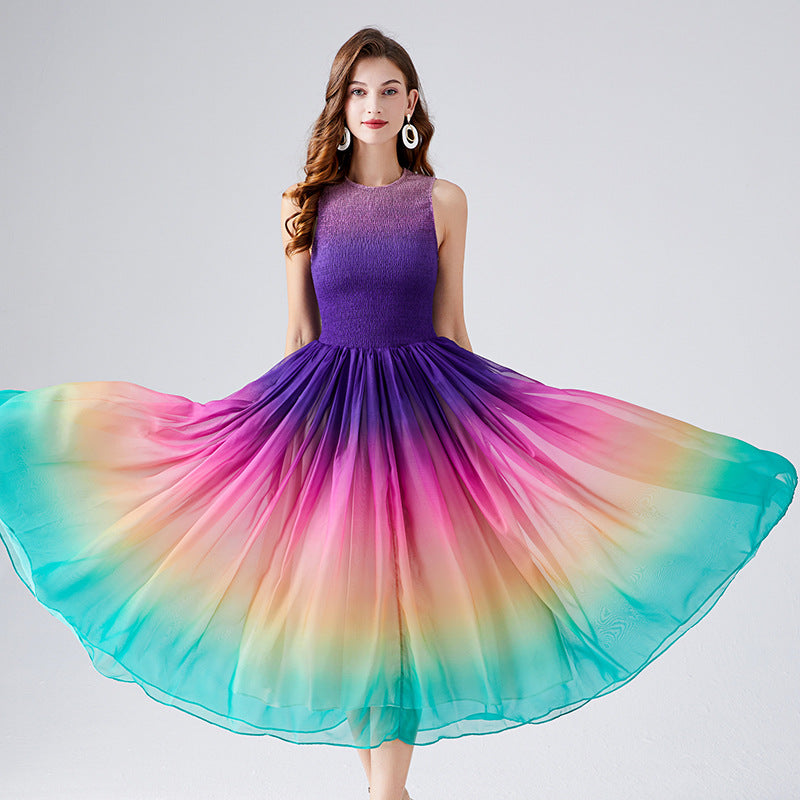 A-Linien-Chiffonkleid mit Regenbogen-Farbverlauf