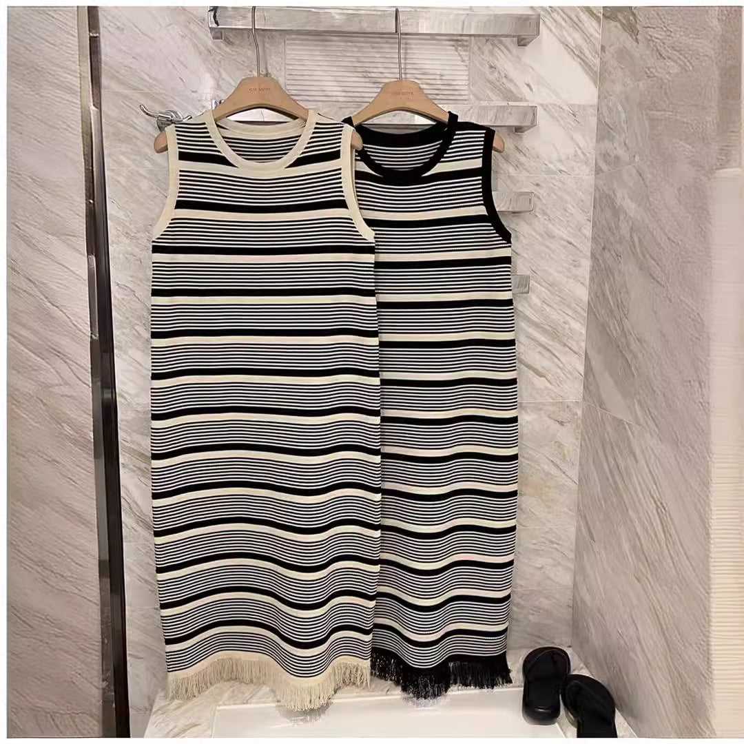 Tassel Striped Knitted Vest Sleeveless Dress