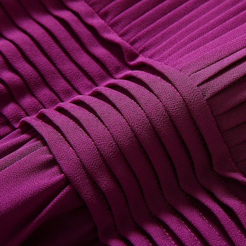 Tie-neck Heavy Industry Spokes Long Sleeve Chiffon Dress