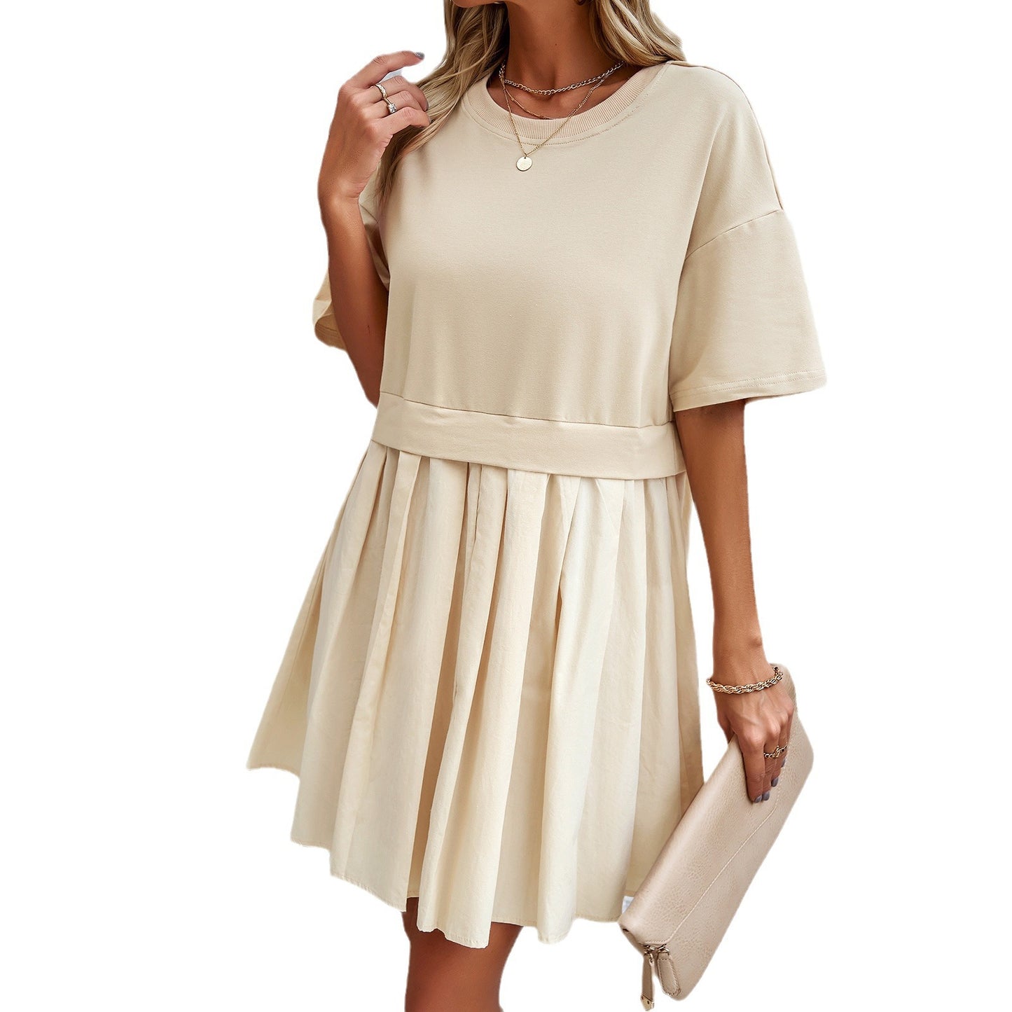 Women's Clothing Elegant Short Sleeve Stitching Dress