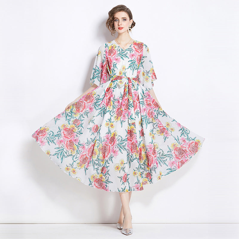 Gentle Elegant Tencel Elegant Drape Printing Dress