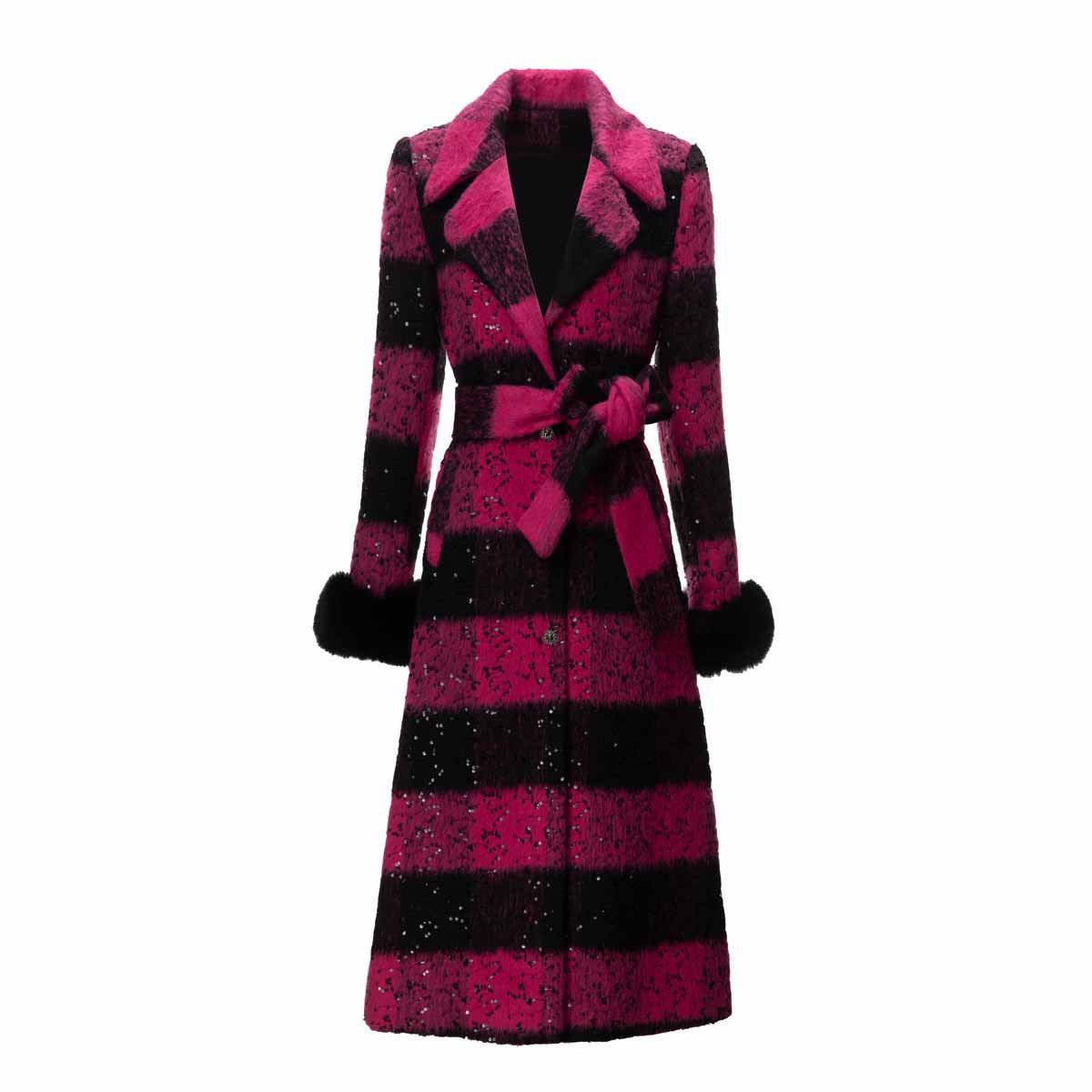 Extended Suit Collar Sequin Woolen Coat Outerwear