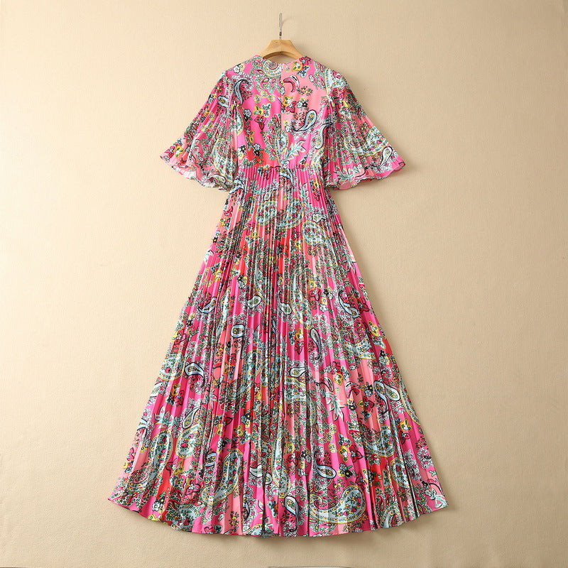 Cashew Floral Oversized Bell Sleeve Pleated Dress