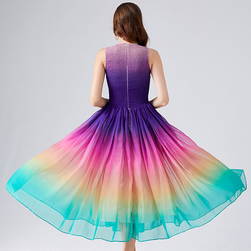 A-Linien-Chiffonkleid mit Regenbogen-Farbverlauf