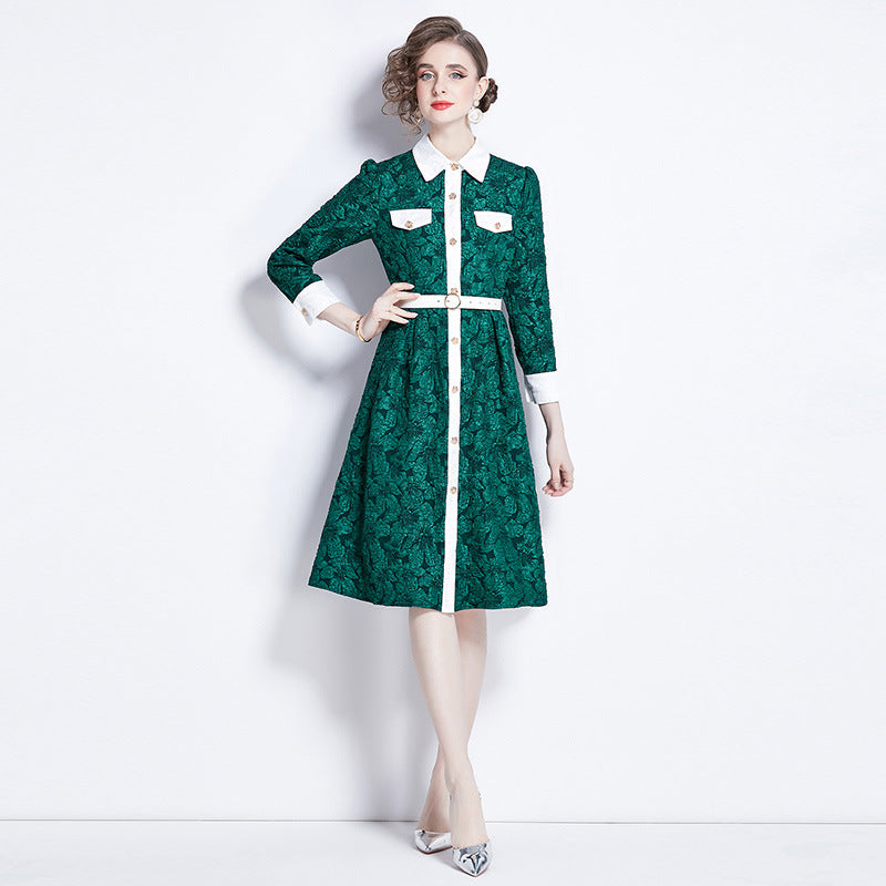 High-grade Jacquard Long Sleeve Dress