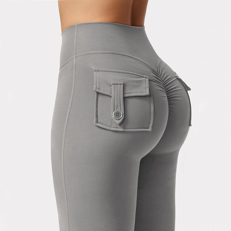 Cargo Pocket Pants Elastic High Waist Fitness Pants