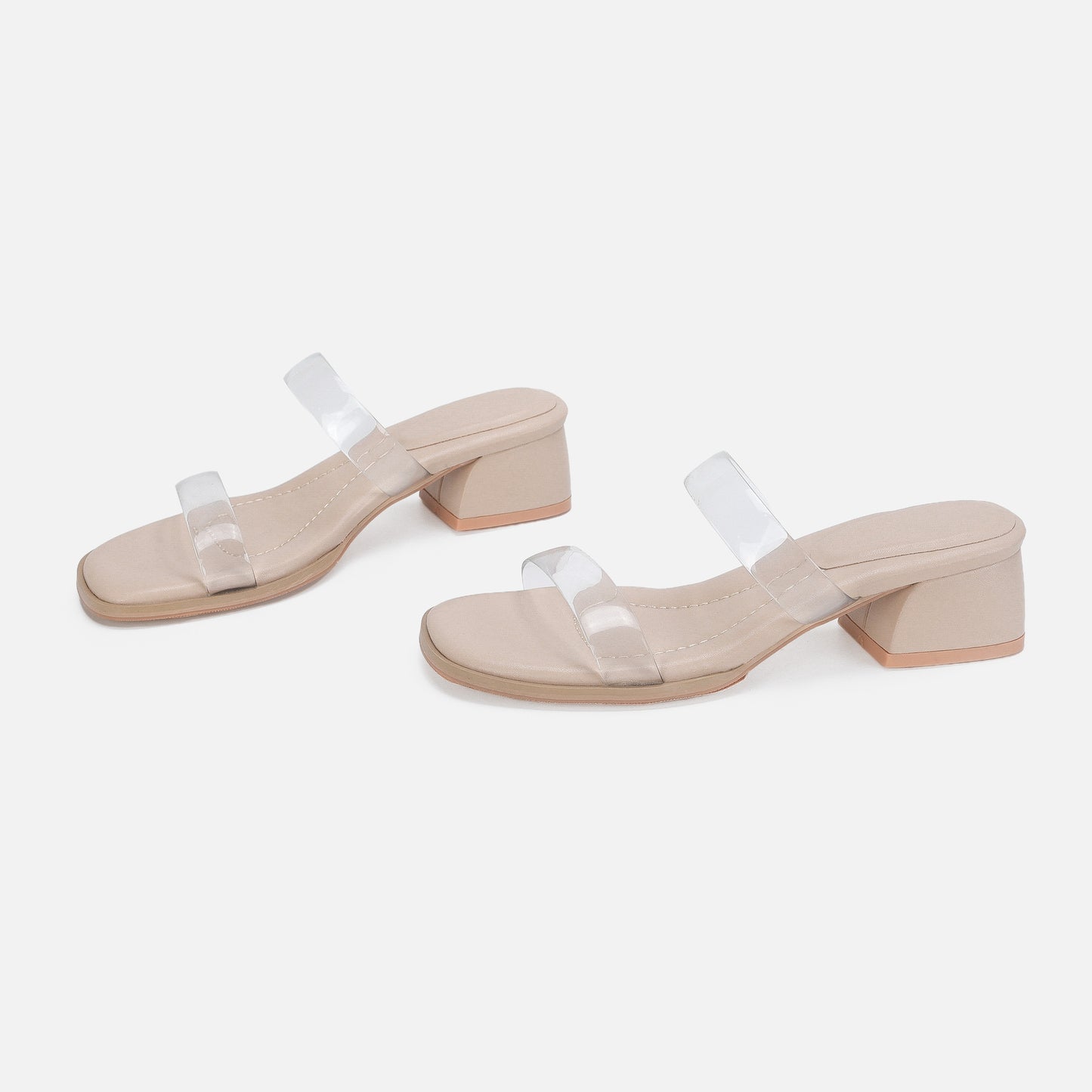 Women's White Mid-heel Sandals With Transparent Slippers Outer Wear