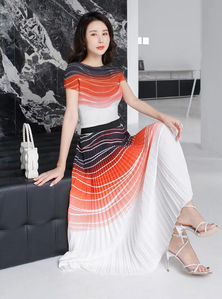 Half-length Dress Two-piece Set Pleated With Lining Support