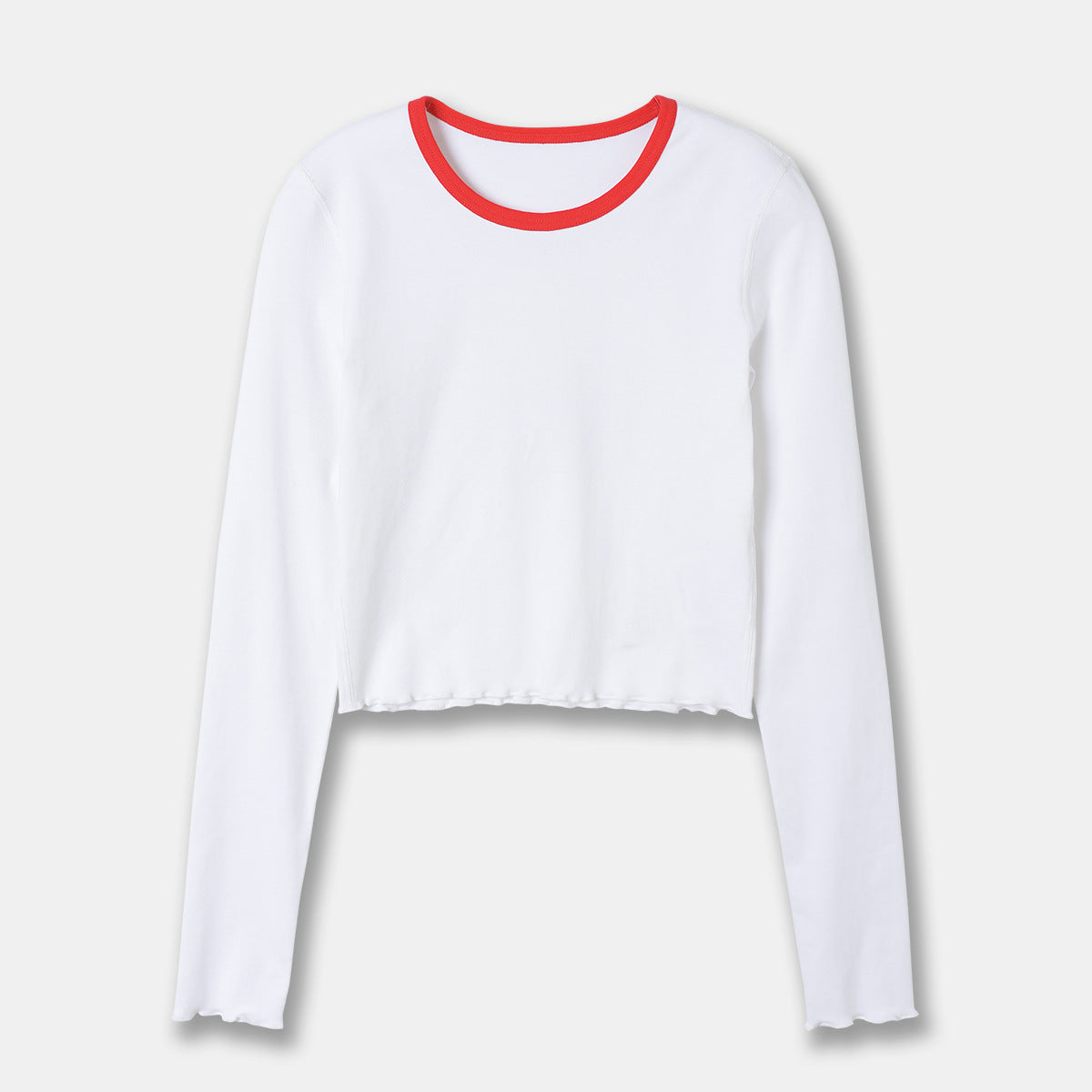 Women's Rib Knitted Curling Short-sleeved T-shirt