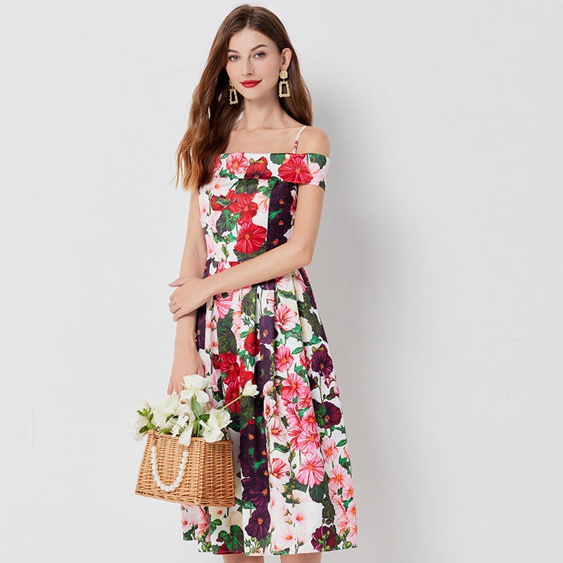 Schulterfreies Sling-Kleid mit Blumenprint