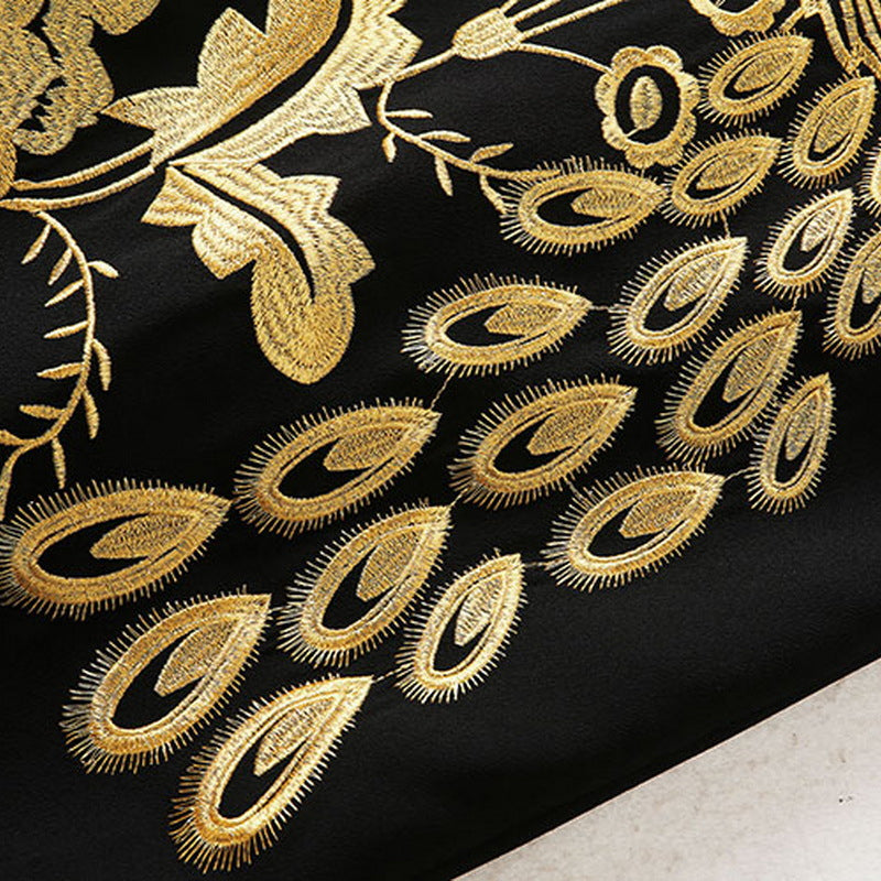 Gold Thread Embroidery Flower Phoenix Back Slit Dress
