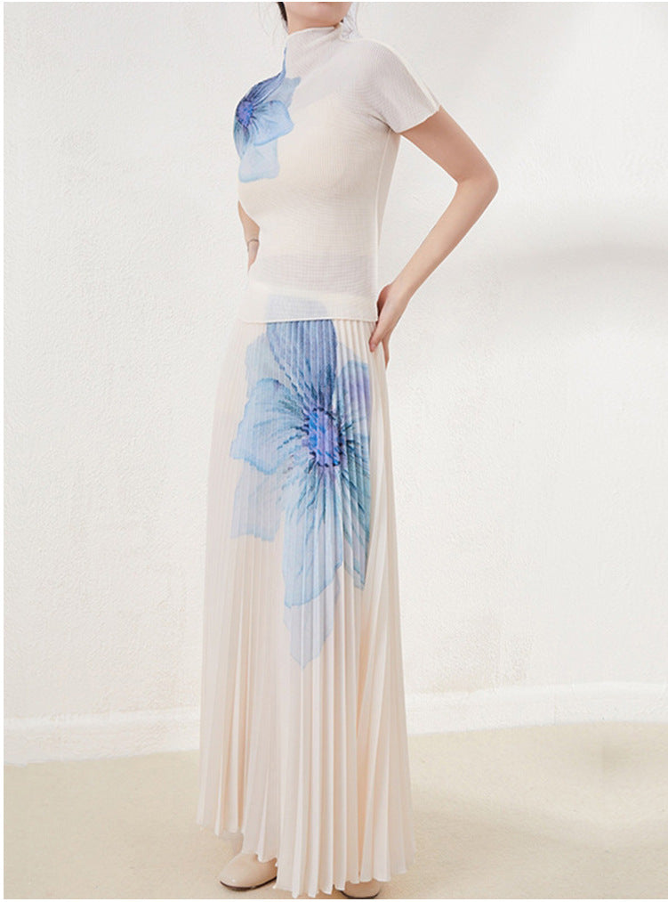 Half-length Dress Two-piece Set Pleated With Lining