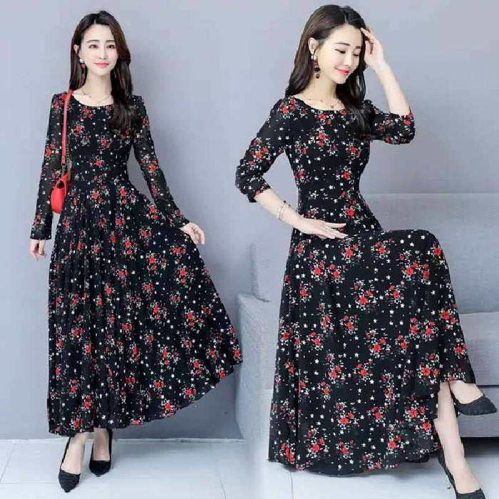 Women's Fashion Elegant Loose Slimming Floral Dress