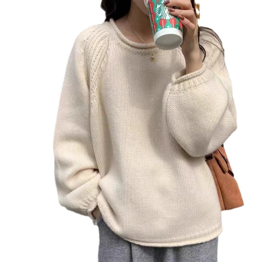 Solid Color Idle Style Pullover Knitted Sweater