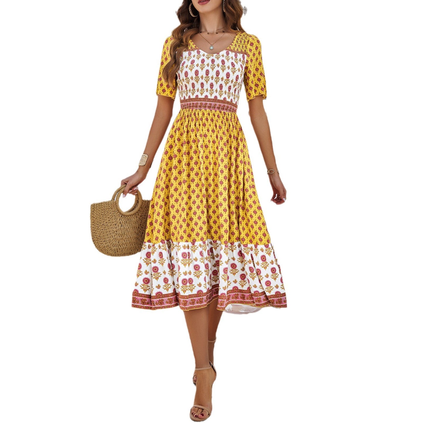 Spring And Summer Vacation Casual Printed Dress