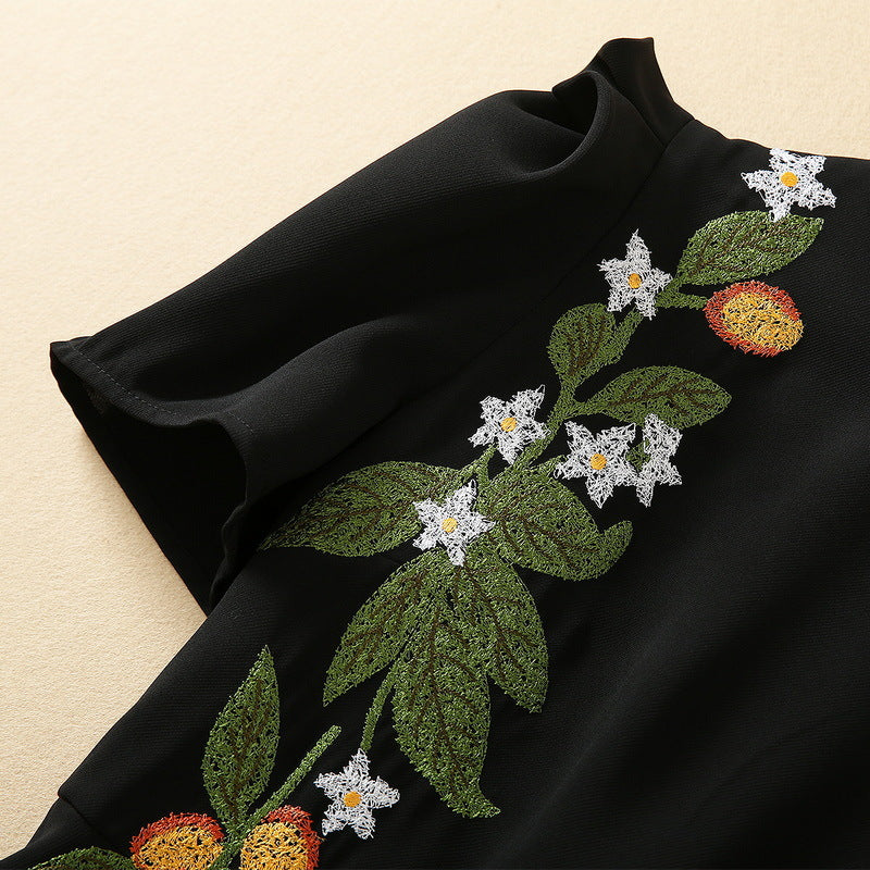 Exquisite Embroidery Floral Puff Sleeve Waist-tight Dress