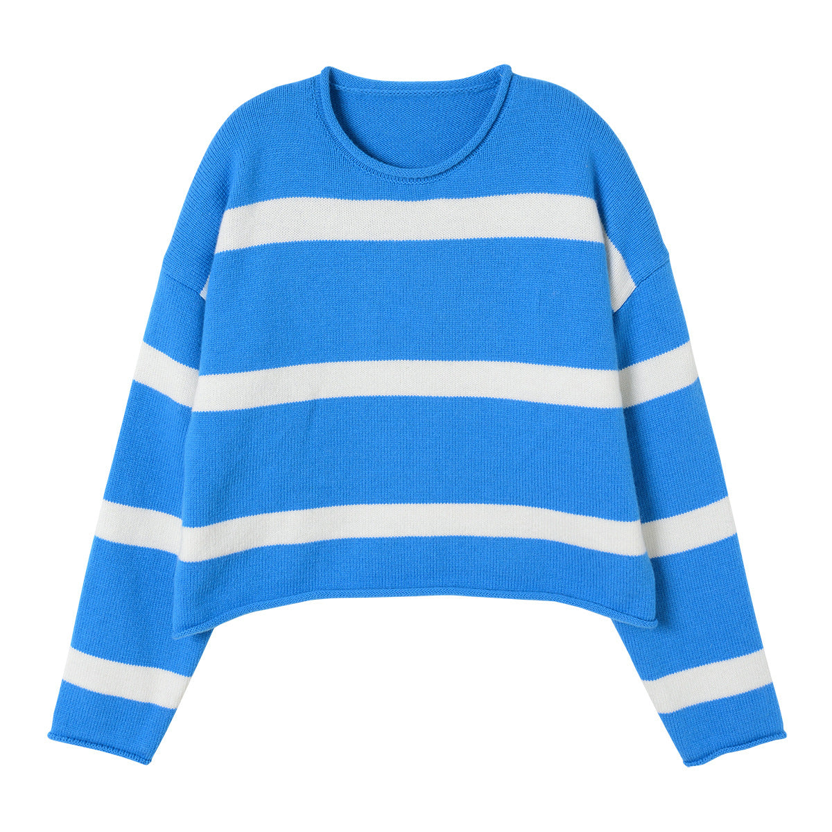 Wool Striped Sweater Curly Embroidered Striped Sweater Leisure Style Round Neck Casual Top Women