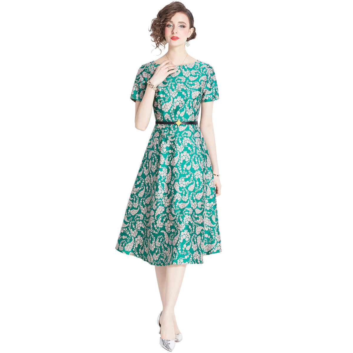 Französisches Retro Jacquardkleid Damen