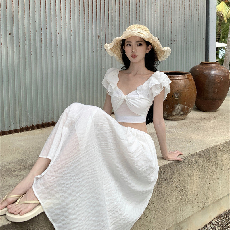 French Vacation Style Flying Sleeve Dress