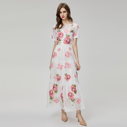 Embroidered Flower Lace Swing Dress