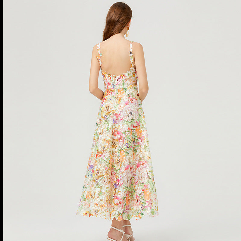 Vestido de encaje de mujer bordado con recorte de flores