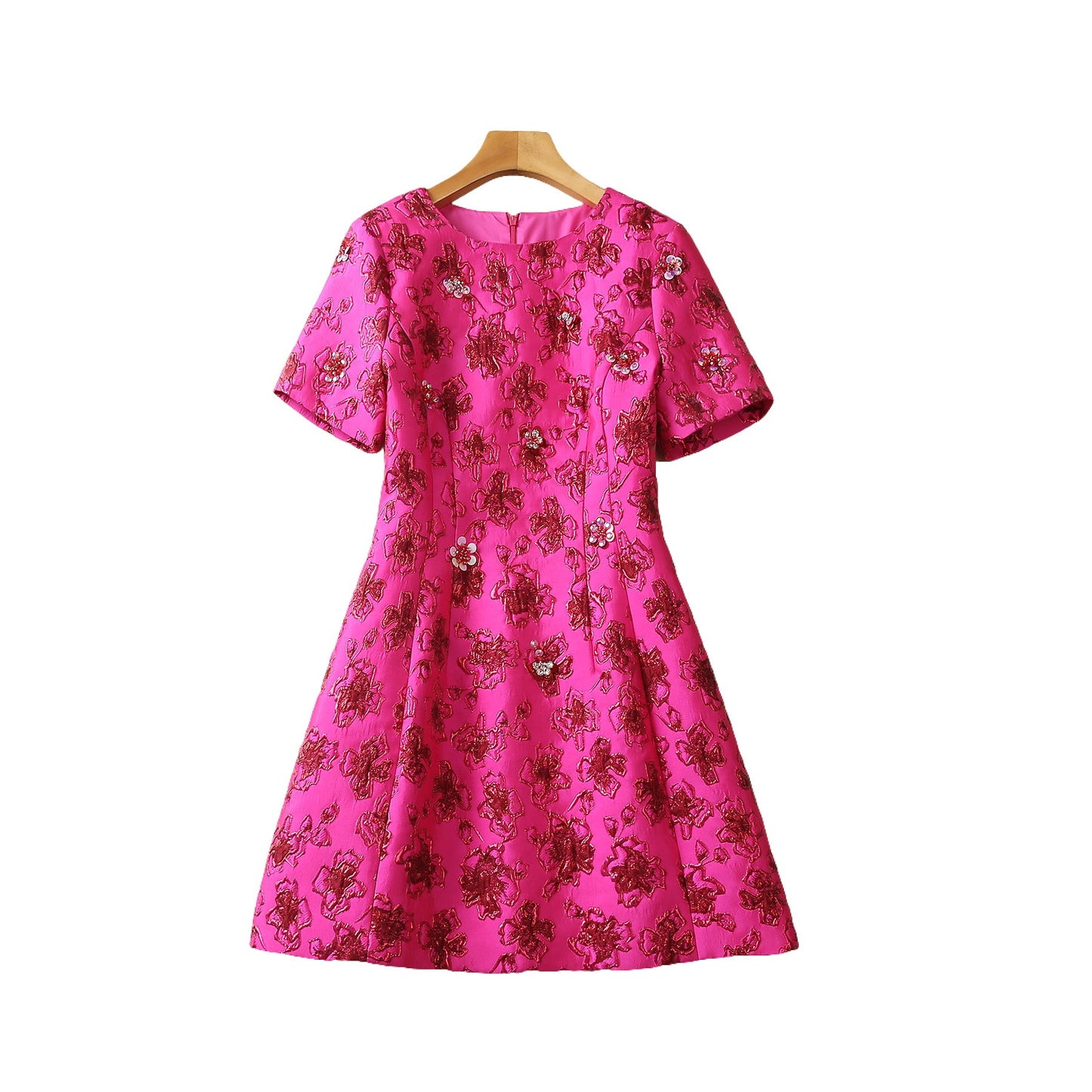 Kleid aus Brokat-Jacquard mit dreidimensionaler Pailletten-Taille