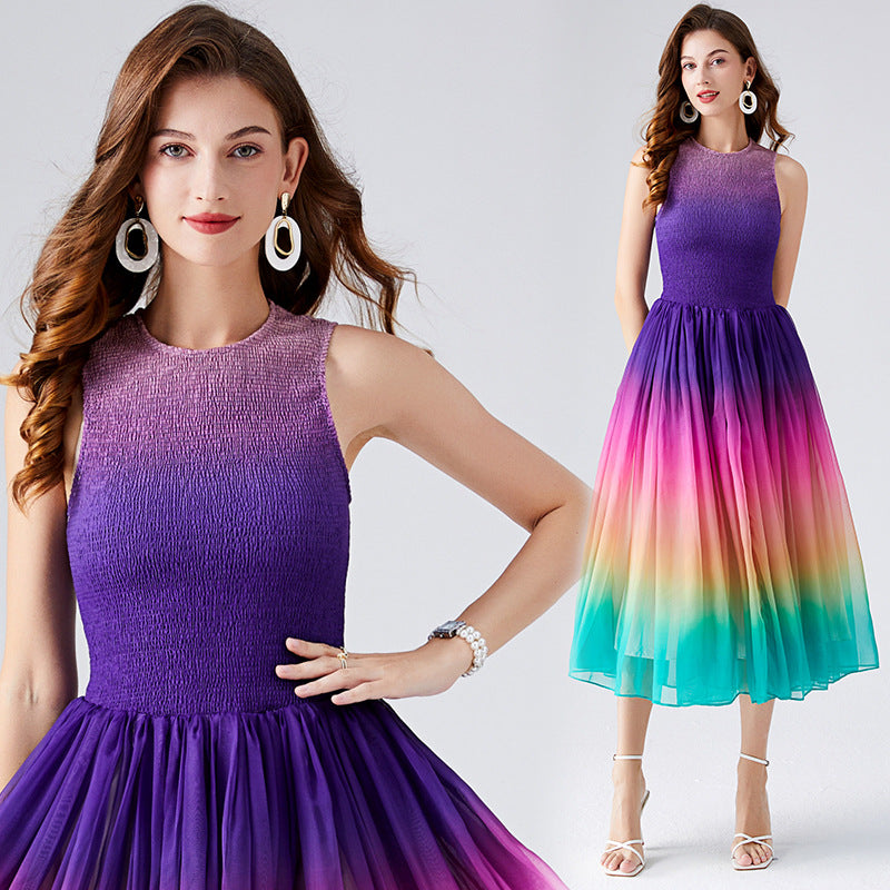 A-Linien-Chiffonkleid mit Regenbogen-Farbverlauf