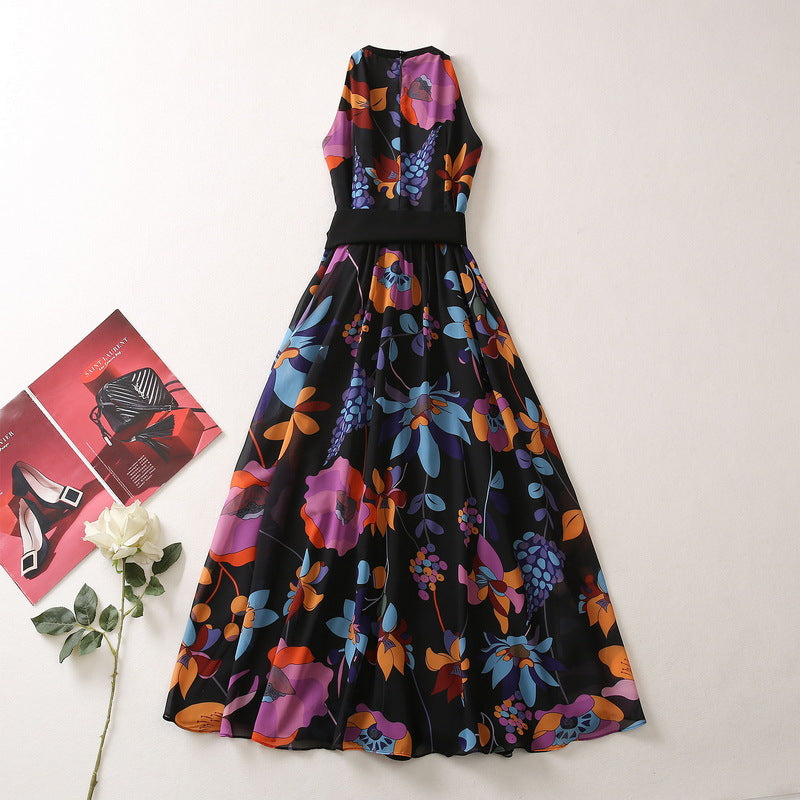 Front Slit Large Skirt Printed Dress Women