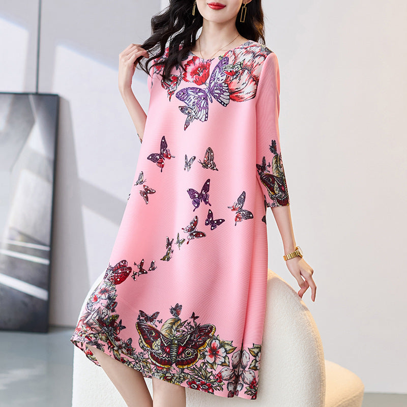 Butterfly Print Rhinestone Loose Temperament Slimming A- Line Skirt