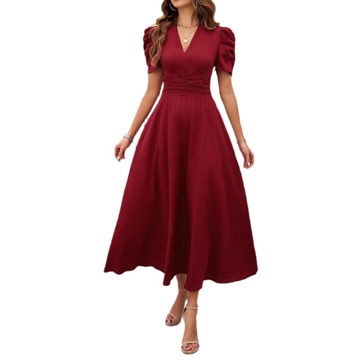 Elegantes, einfarbiges, taillenenges Kleid für Frühling und Sommer