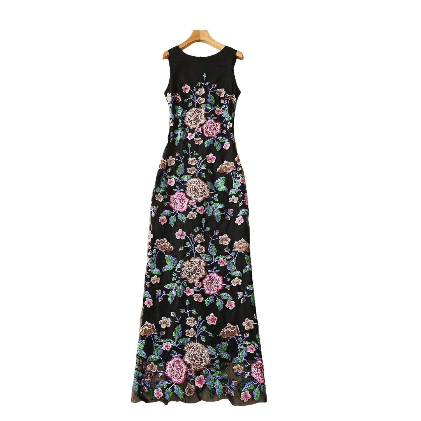 Exquisites Kleid aus Netzstoff mit Blumenstickereien