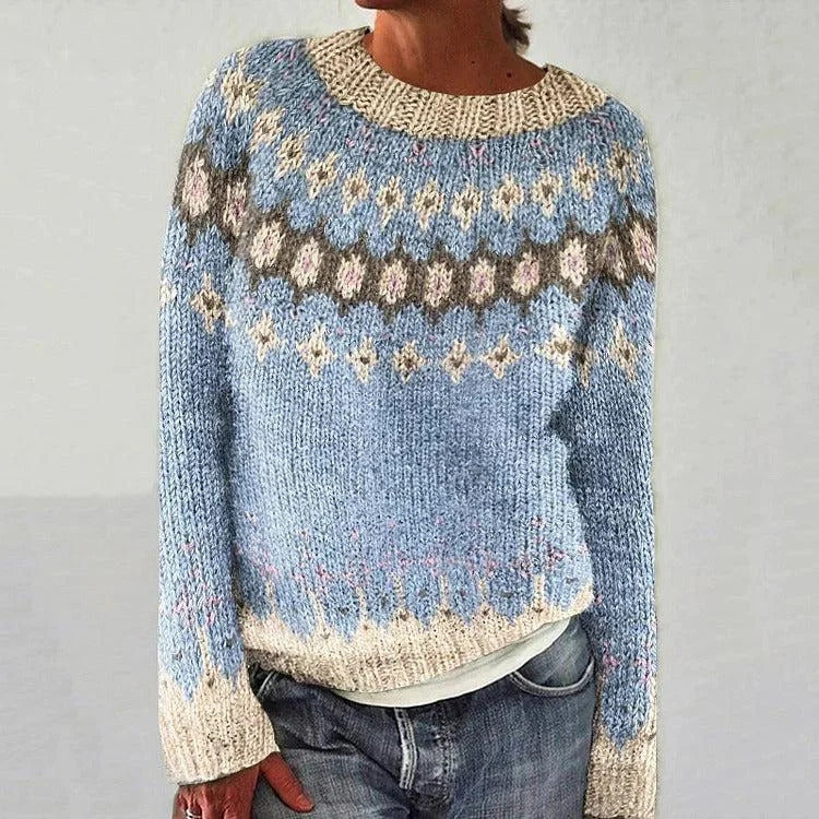 Weicher Pullover mit Rundhalsausschnitt und 3D-Druck für Damen