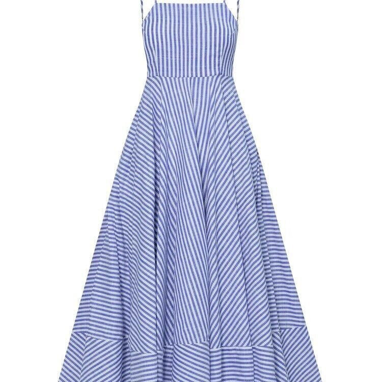 Fashion Striped Printed Waist-controlled Pleated Sling Dress