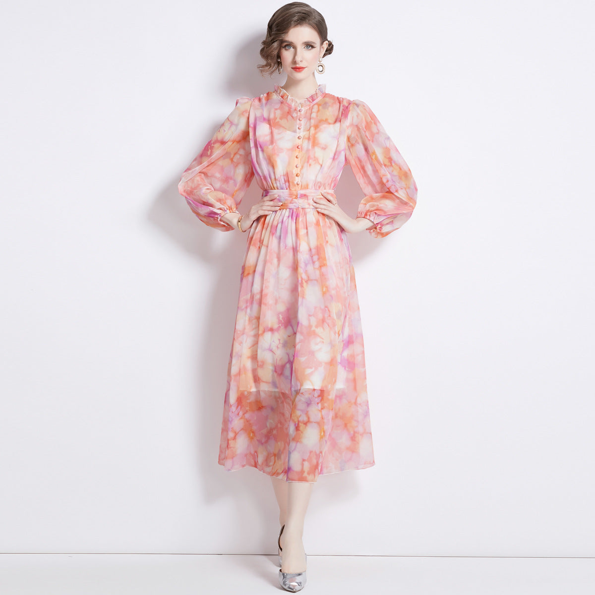 A- Line Printed Chiffon Dress Elegant