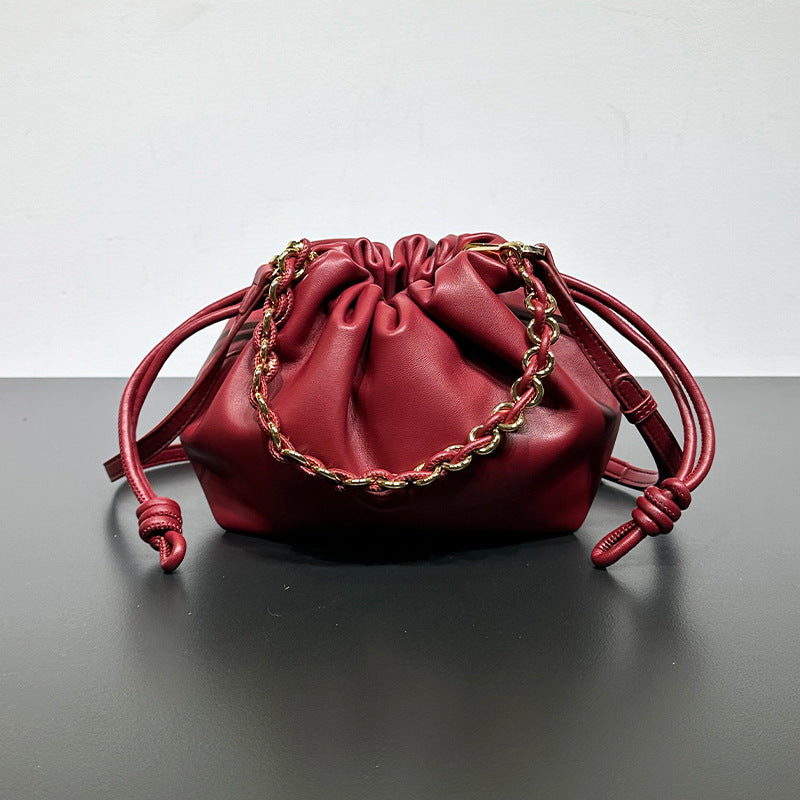 Chinese Style Crossbody Women's Bag Cowhide Lucky Bag Drawstring Clouds