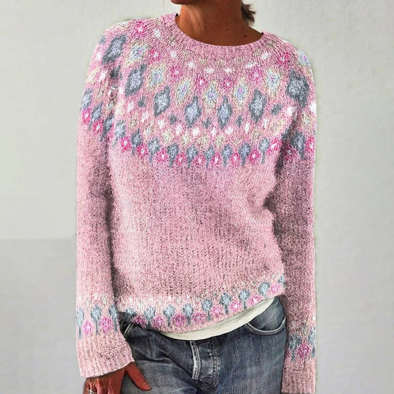 Weicher Pullover mit Rundhalsausschnitt und 3D-Druck für Damen