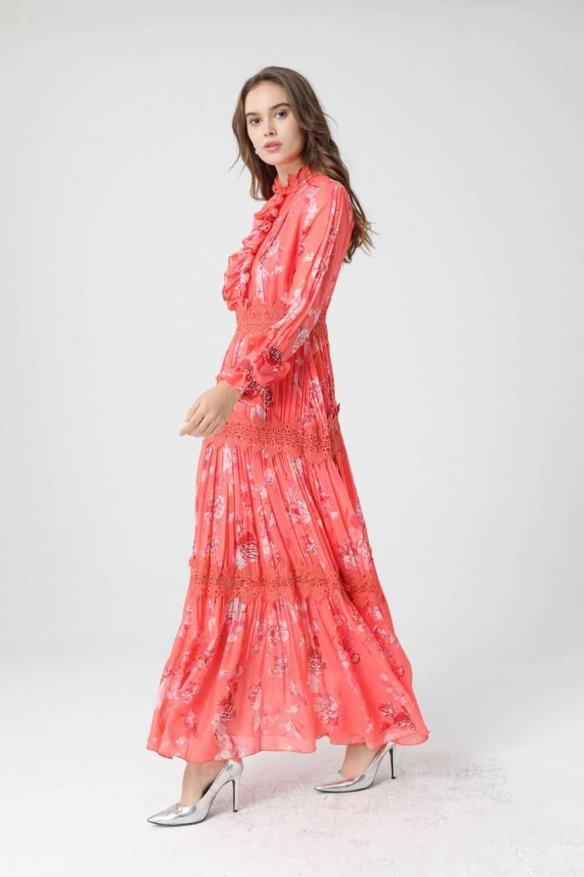 Early Spring Chiffon Fashion Temperament Commute High Waist Print Long Dress