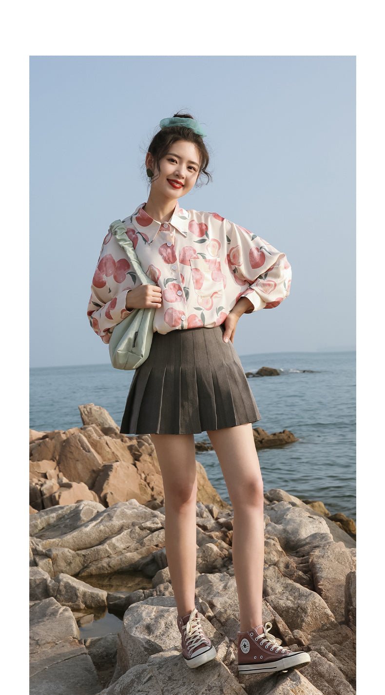 Women's Spring Retro Hong Kong Style Long Sleeve Chiffon Flower Shirt